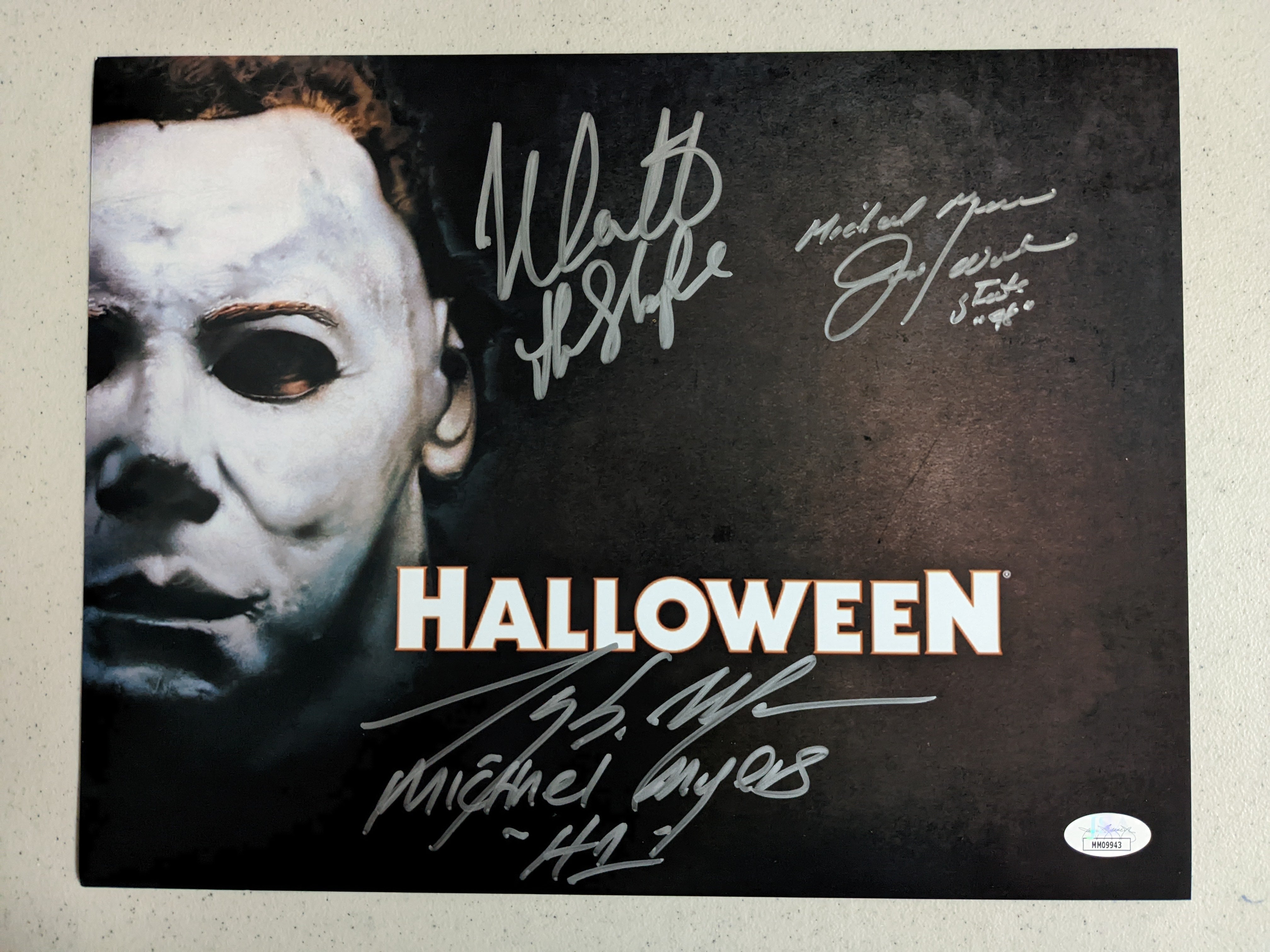 Triple Signed Myers Halloween Photo by Castle, Moran & Winburn JSA