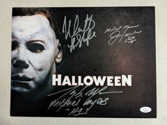 3X Michael Myers NICK CASTLE & TONY MORAN & JIM WINBURN Signed HALLOWEEN 10x13 Photo JSA COA