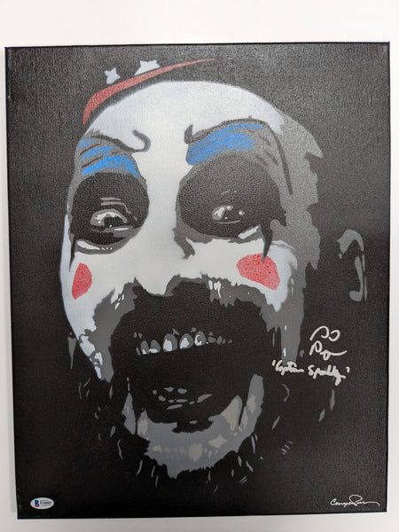 SID HAIG Signed Original 16x20 Pop Art Painting Captain Spaulding Devil's Rejects Auto BAS COA A