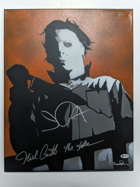 JOHN CARPENTER & NICK CASTLE Signed Halloween Original POP ART PAINTING Autograph Michael Myers The Shape RARE Beckett BAS COA - HorrorAutographs.com