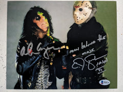 ALICE COOPER & CJ GRAHAM Dual Signed Man Behind the Mask 8X10 Photo Inscription Friday the 13th BECKETT BAS COA silver