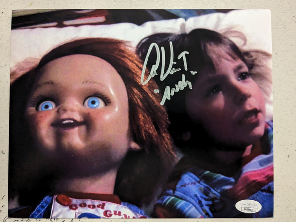 Alex Vincent signed 8x10 photo as Andy from Child's Play with Chucky in the background, JSA COA B authenticated.
