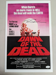 TOM SAVINI Signed 11x17 Dawn of the Dead  Movie Poster Autograph Horror SFX Icon BAS JSA COA