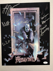 Friday the 13th Pt3 CAST 5X Signed 11x14 PHOTO O'Brien Zerner + JSA *No COA Card