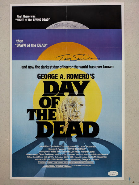 TOM SAVINI Signed 11x17 Day of the Dead  Movie Poster Autograph Horror SFX Icon BAS JSA COA - HorrorAutographs.com