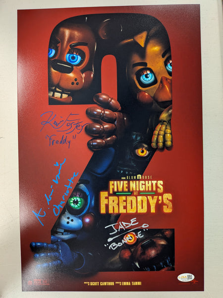 Kevin FOSTER Jade KINDAR-MARTIN Audrey LYNN-MARIE 3x Signed 11x17 PHOTO FNAF Five Nights at Freddy's 2 JSA - HorrorAutographs.com