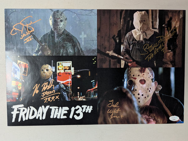 KANE HODDER TED WHITE CJ GRAHAM STEVE DASH 4X Signed 11x17 Photo Jason Voorhees Friday the 13th Autograph - HorrorAutographs.com