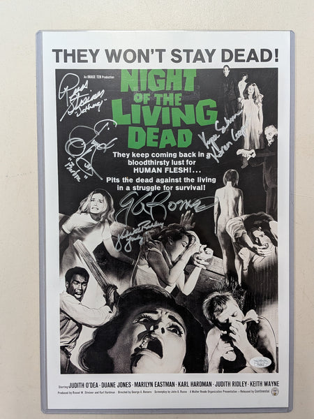 GEORGE ROMERO JUDITH O'DEA RUSS STREINER 5X Signed Night of the Living Dead 11x17 Movie Poster Autograph JSA COA - HorrorAutographs.com