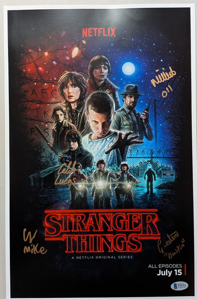MILLIE BOBBY BROWN WOLFHARD MATARAZZO 4X Signed 11x17 Stranger Things BAS COA - HorrorAutographs.com