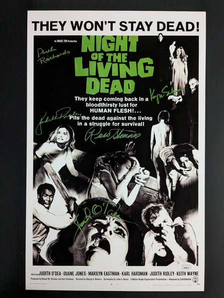 KYRA SCHON JUDITH O'DEA JUDITH RIDLEY RUSS STREINER PAULA RICHARDS 5X Signed Night of the Living Dead 11x17 Movie Poster Autograph BAS JSA COA