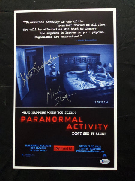Katie Featherston & Micah Sloat Signed Paranormal Activity 11x17 Movie Poster BAS BECKETT COA - HorrorAutographs.com