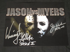 JIM WINBURN & WARRINGTON GILLETTE 2X Signed JasonVoorhees vs Michael Myers 8X10 Photo JSA B