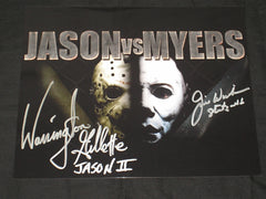 JIM WINBURN & WARRINGTON GILLETTE 2X Signed JasonVoorhees vs Michael Myers 8X10 Photo JSA B