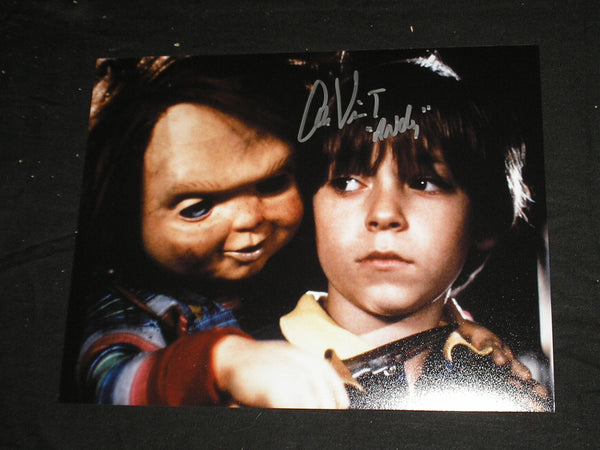 Alex Vincent signed 8x10 photo as Andy from Child's Play, Chucky in the background, authenticated by JSA COA L.