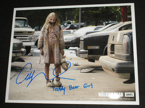 Signed 8x10 photo of Addy Miller as Summer from The Walking Dead, Teddy Bear Girl character, with JSA authentication.