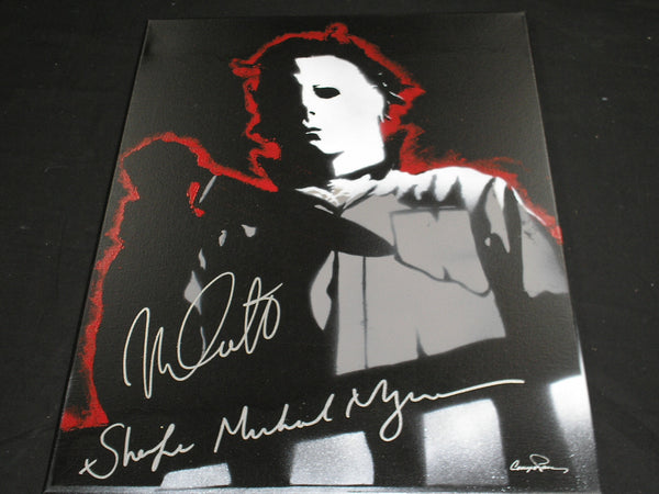Nick Castle autographed 'Electric Michael' Halloween original pop art painting, 16x20 canvas with HorrorAutographs COA.