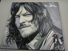 NORMAN REEDUS Signed Original Canvas Painting Daryl Dixon The Walking Dead RARE C