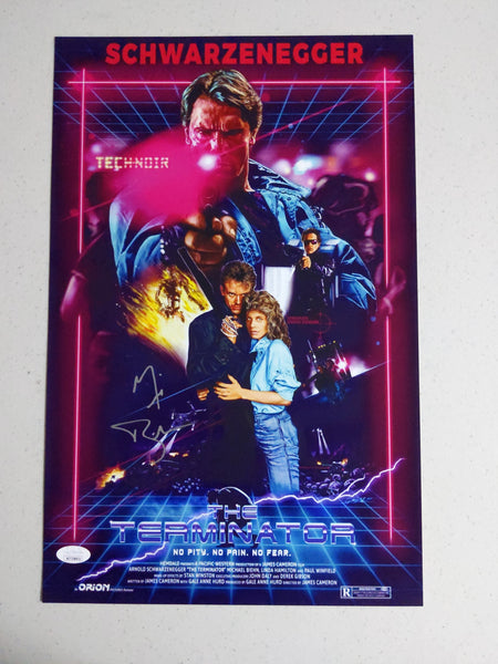 MICHAEL BIEHN Signed TERMINATOR 11x17 Movie Poster REESE JSA BAS QR Code A