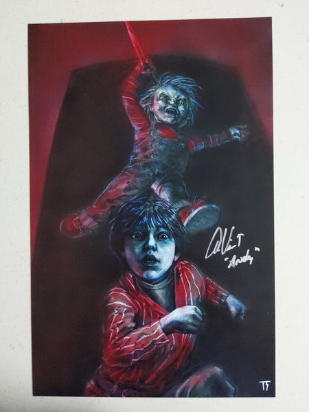 Alex Vincent autographed 11x17 Child's Play art poster, 'Andy' inscription, with HorrorAutographs.com COA X.