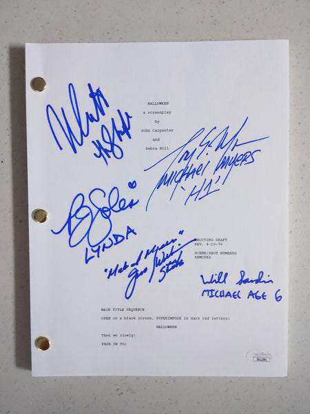 Nick CASTLE - Tony MORAN - Will SANDIN - PJ SOLES - Jim WINBURN 5X Signed HALLOWEEN SCRIPT MICHAEL MYERS BAS JSA COA