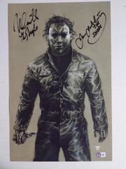 NICK CASTLE & JAMES JUDE COURTNEY Signed 11x17 Photo Halloween Michael Myers JSA BAS BECKETT COA