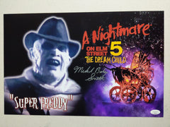 MICHAEL BAILEY SMITH SUPER FREDDY Krueger Signed 11x17 PHOTO NOES 5 RARE BAS QR JSA Z