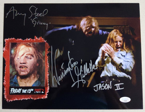 WARRINGTON GILLETTE Amy STEEL 2x Signed Jason 10x13 PHOTO Friday The 13th Part 2 BAS JSA
