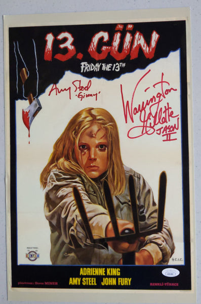 WARRINGTON GILLETTE Amy STEEL 2x Signed Jason 11x17 Poster FRIDAY THE 13TH Part 2 BAS QR JSA