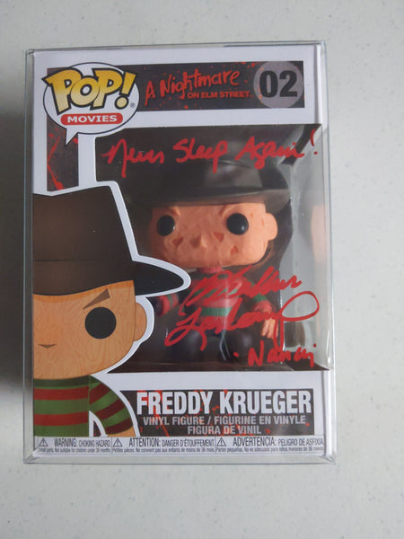 HEATHER LANGENKAMP Signed Nightmare on Elm Street Freddy Krueger FUNKO POP Inscription Nancy Autograph BECKETT BAS JSA COA R