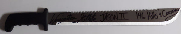 WARRINGTON GILLETTE Signed STEEL Serrated MACHETE Autograph JASON 2 Friday the 13th Inscription 146 Kills & Counting