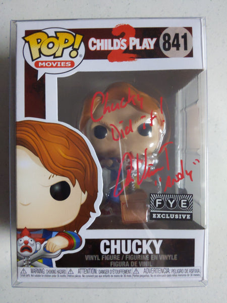Alex Vincent signed FYE exclusive Chucky Funko Pop from Child's Play, 'Andy Barclay,' with BAS QR or JSA authentication.
