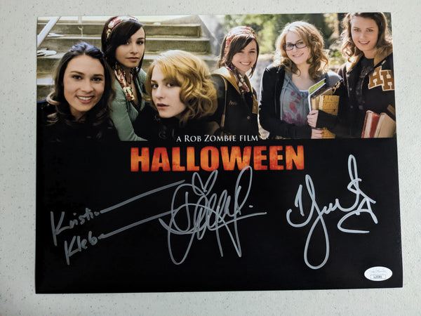 DANIELLE HARRIS SCOUT TAYLOR COMPTON & KRISTINA KLEBE 3X Signed Custom 10x13 Photo RZ Halloween Girls Autograph BAS JSA COA