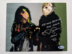 ALICE COOPER & CJ GRAHAM Dual Signed Man Behind the Mask 8X10 Photo Inscription Friday the 13th BECKETT BAS COA goldD