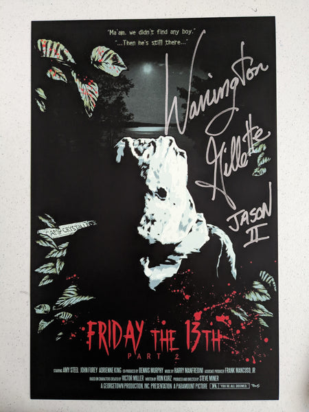 WARRINGTON GILLETTE Signed Friday the 13th Part 2 11x17 Movie Poster Autograph Jason Voorhees C