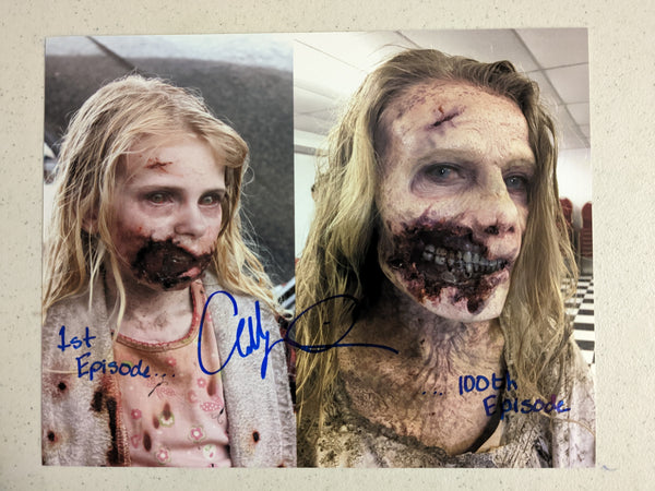 Custom 8x10 signed photo of Addy Miller as Summer from The Walking Dead, Teddy Bear Girl, with JSA authentication.
