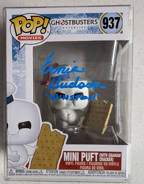 Ernie HUDSON Signed Funko POP Ghostbusters Stay Puft Mashmallow Cracker Winston Inscription BAS JSA COA A