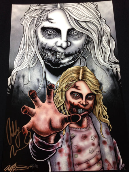 Limited edition Addy Miller signed 11x17 artist print of Teddy Bear Girl from The Walking Dead, numbered out of 100.
